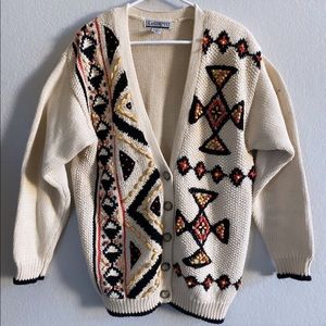 Vintage Tribal Beaded Button Down Cardigan Grandpa Sweater